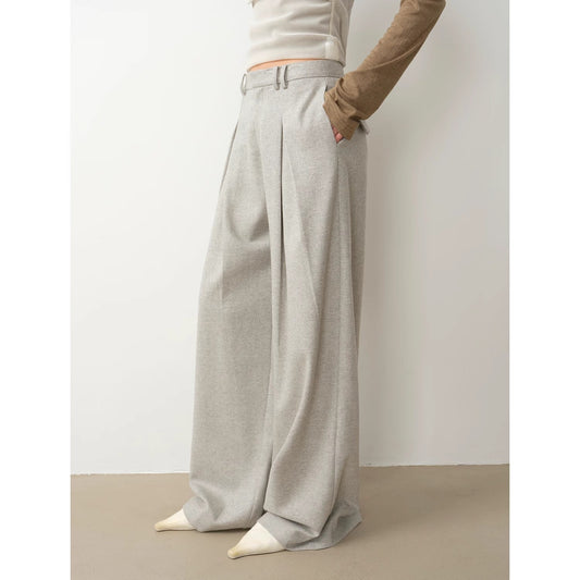 Double-Pleated Wide-Leg Wool Trousers