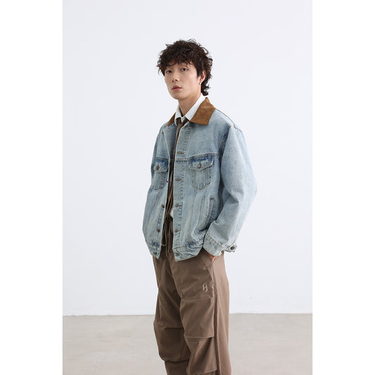 Men's Retro Washed Ice Blue Casual Denim Jacket