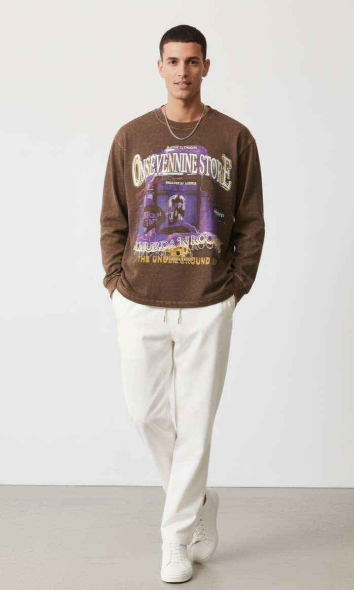 Men's Graphic Round Neck Long Sleeve T-Shirt