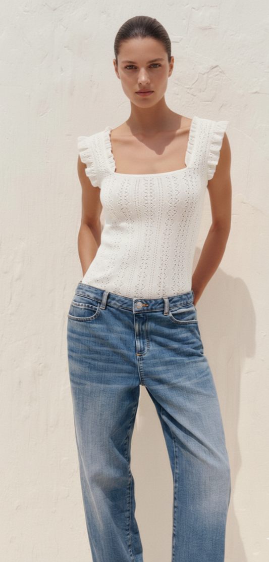 Women's Square Collar Ruffled Slim T-shirt