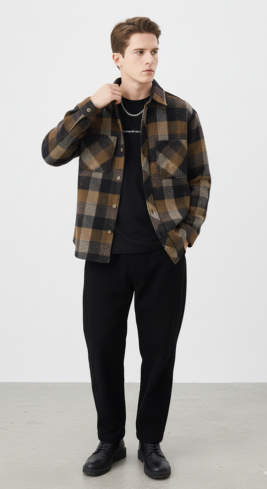 Men's Plus Size Plaid Button Up Long Sleeve Shirt