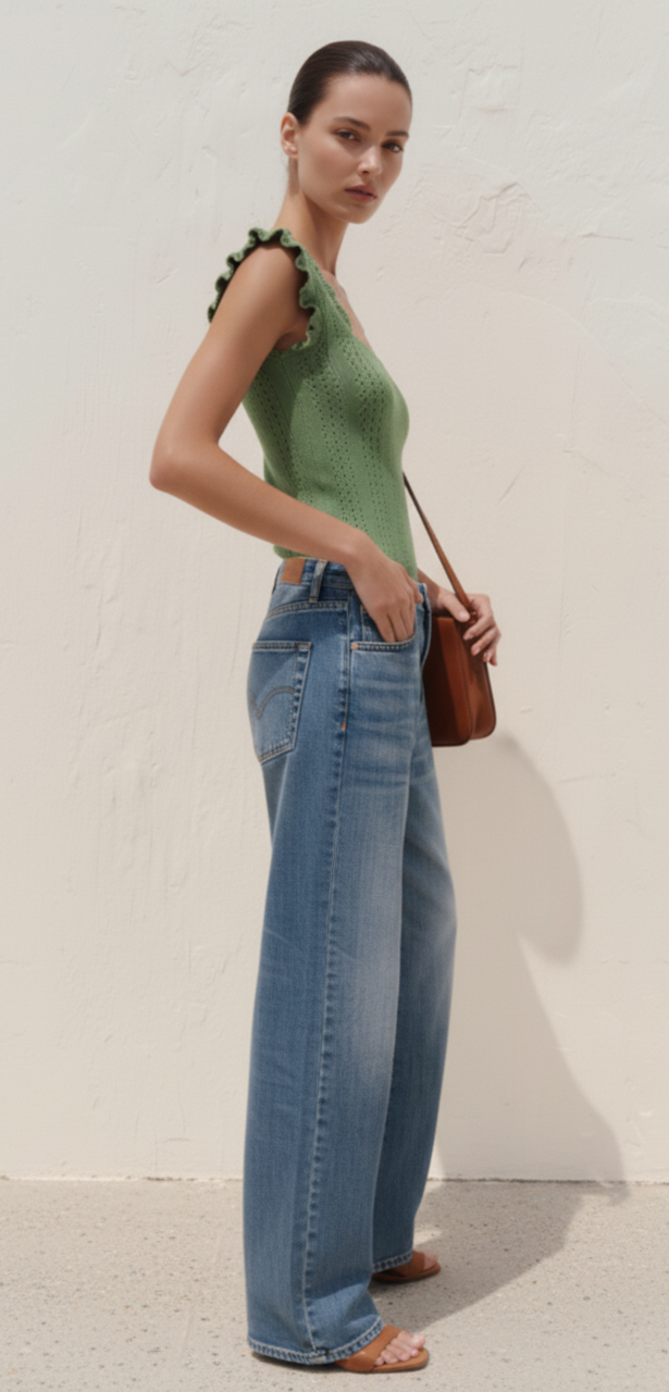 Women's Square Collar Ruffled Slim T-shirt