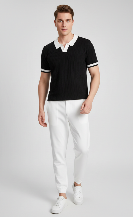 Men's Plus Size Contrast Trim Short Sleeve Polo