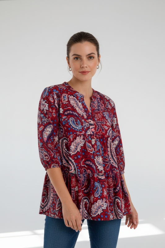 Umgee Mix Paisley Boho Tunic Blouse