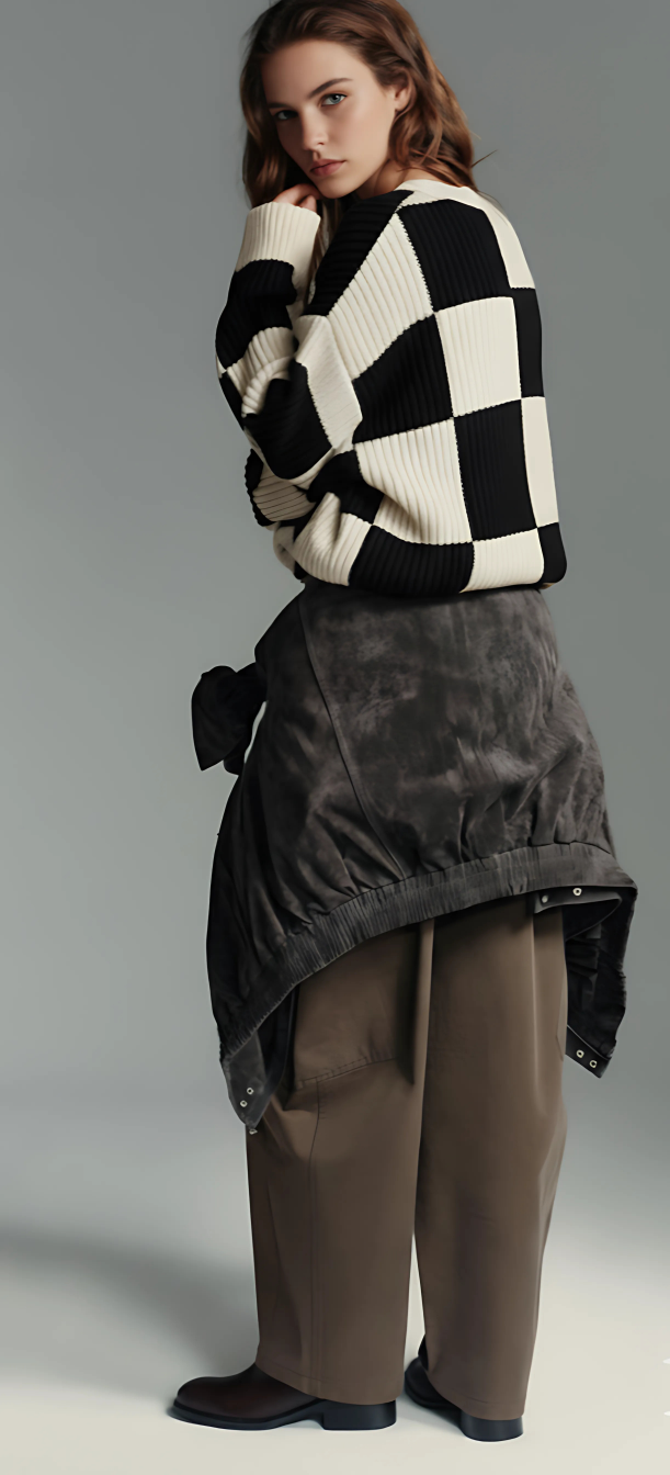 Double Take Full Size Checkered Dropped Shoulder Cardigan