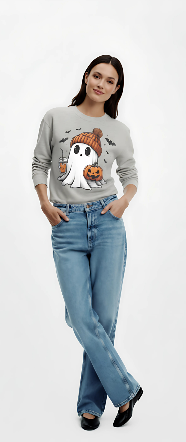 Halloween Ghost Round Neck Sweatshirt