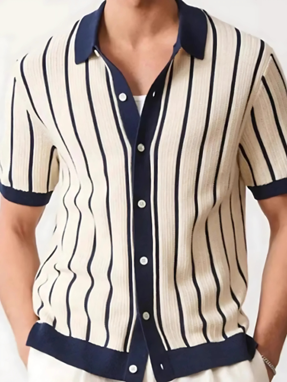 Men's Plus Size Striped Button Down Short Sleeve Shirt