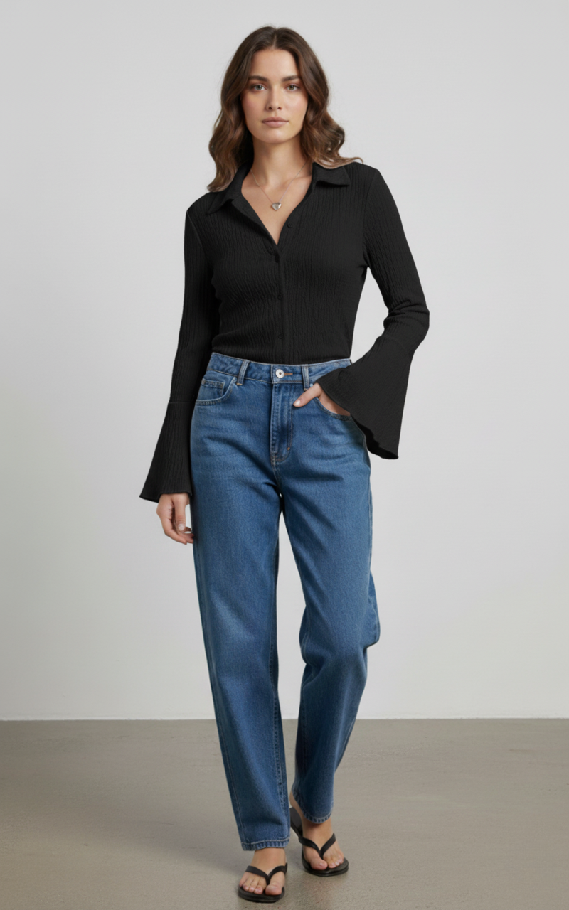 Button Up Flare Sleeve Shirt