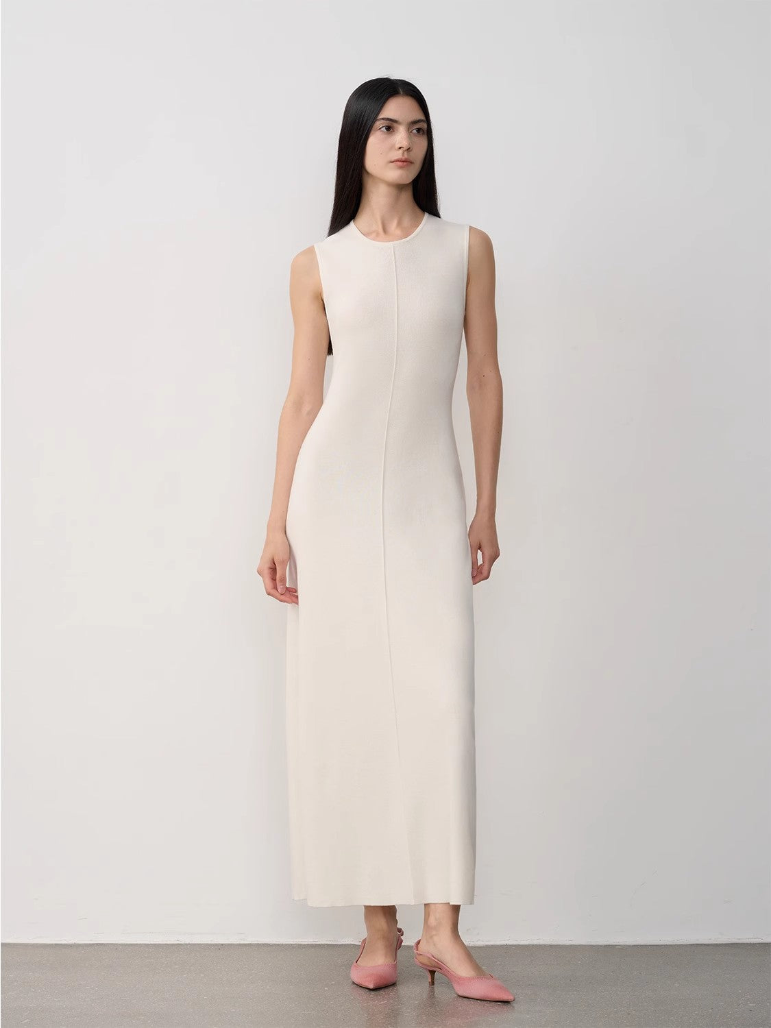 Baslan Merino Wool Extra Long Sleeveless Lazy Knit Dress