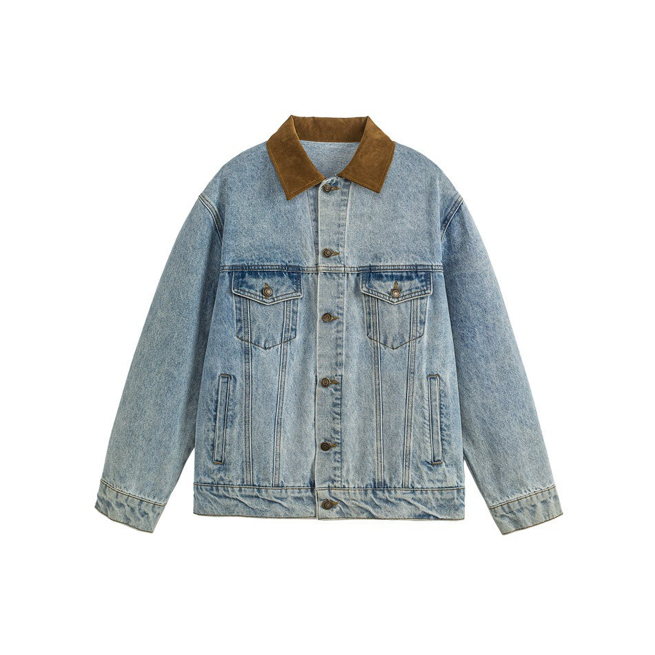 Men's Retro Washed Ice Blue Casual Denim Jacket