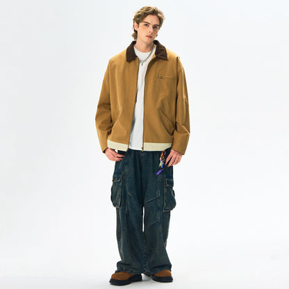 Contrast Color Washed Polo Collar Jacket Men