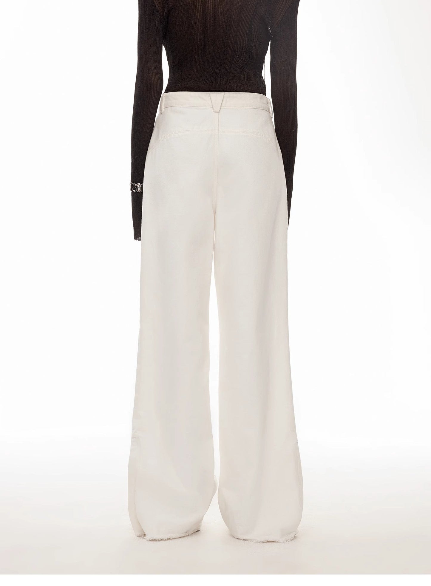 Vintage Style Curved Split Design Enzyme Wash Process Low Waist Denim Pants