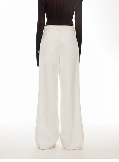 Vintage Style Curved Split Design Enzyme Wash Process Low Waist Denim Pants