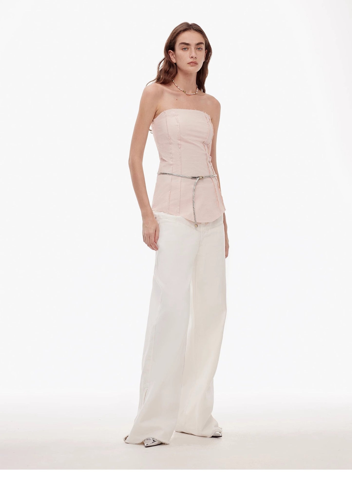 Vintage Style Curved Split Design Enzyme Wash Process Low Waist Denim Pants