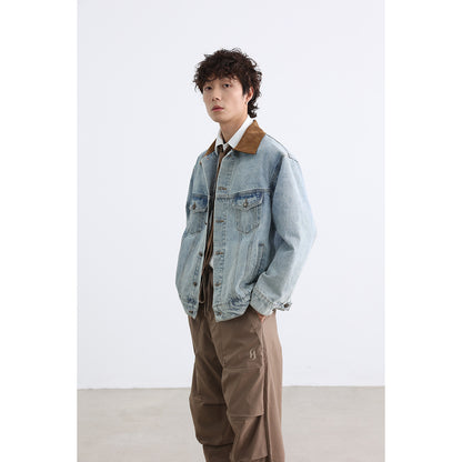 Men's Retro Washed Ice Blue Casual Denim Jacket