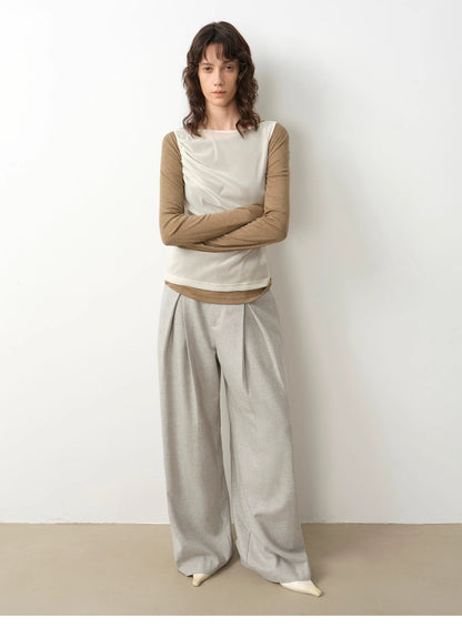 Double-Pleated Wide-Leg Wool Trousers