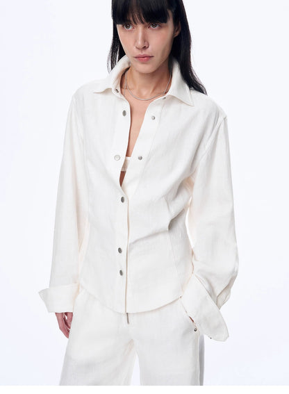 Linen Deconstructed Silhouette Old Money Style Waist Shirt Top