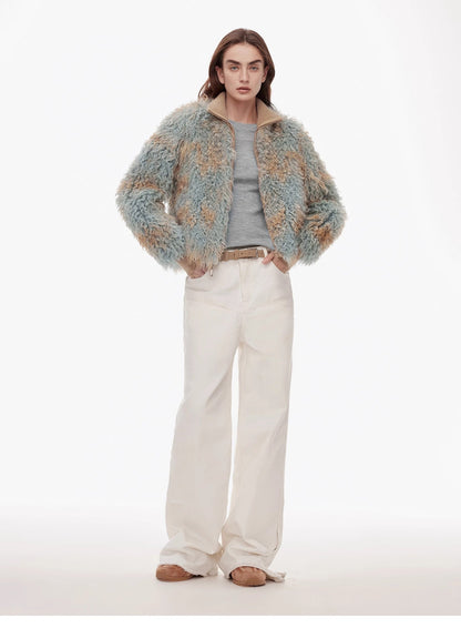 Vintage Style Curved Split Design Enzyme Wash Process Low Waist Denim Pants