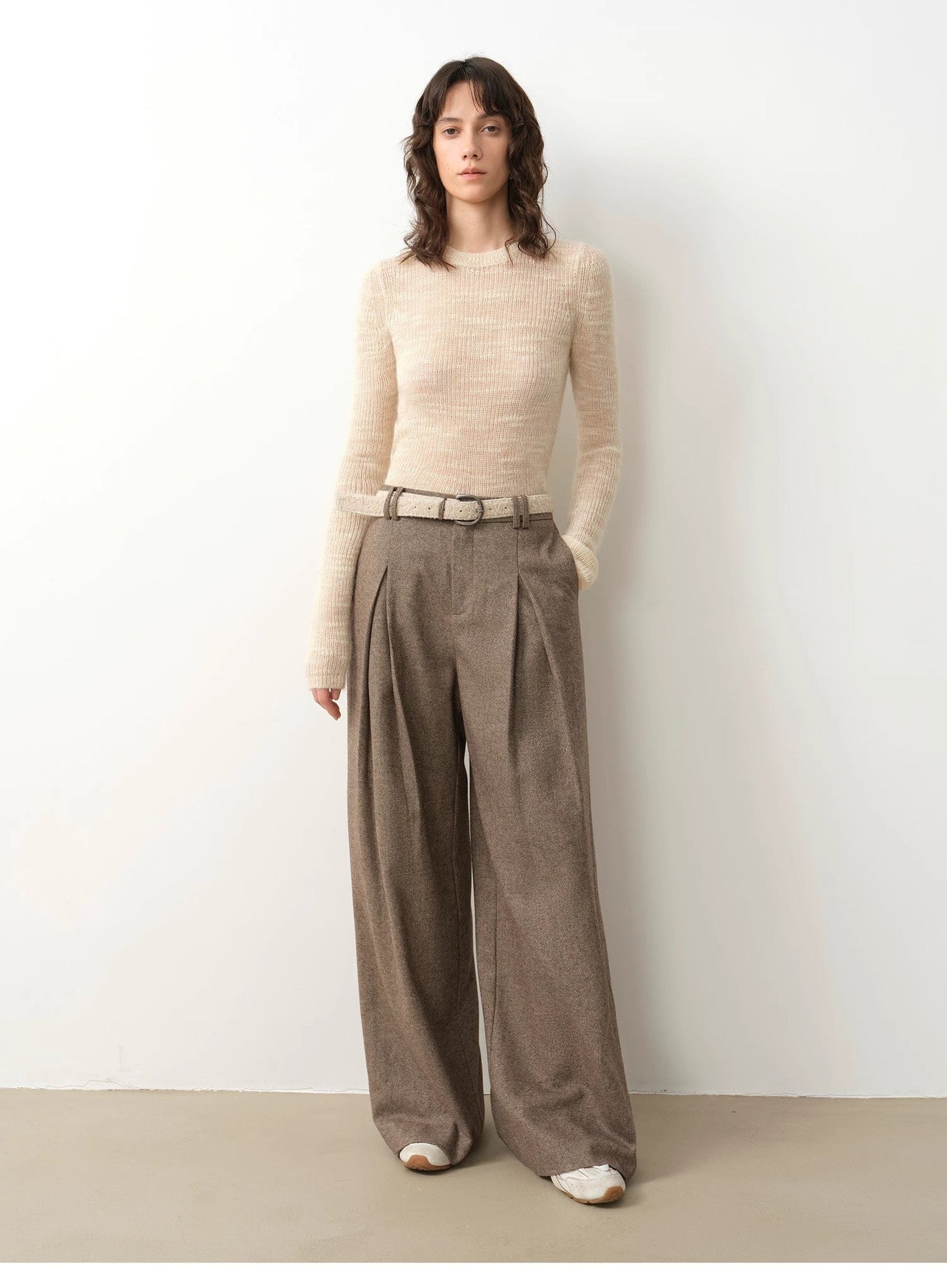 Double-Pleated Wide-Leg Wool Trousers