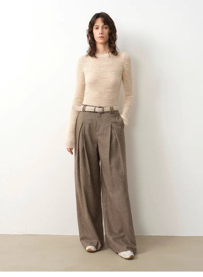 Double-Pleated Wide-Leg Wool Trousers