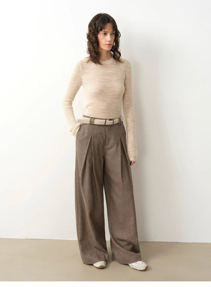 Double-Pleated Wide-Leg Wool Trousers
