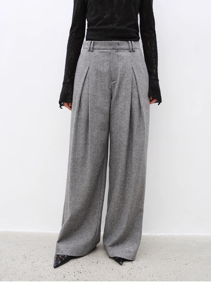 Double-Pleated Wide-Leg Wool Trousers