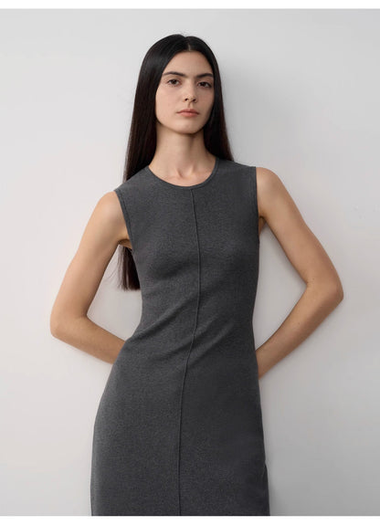 Baslan Merino Wool Extra Long Sleeveless Lazy Knit Dress