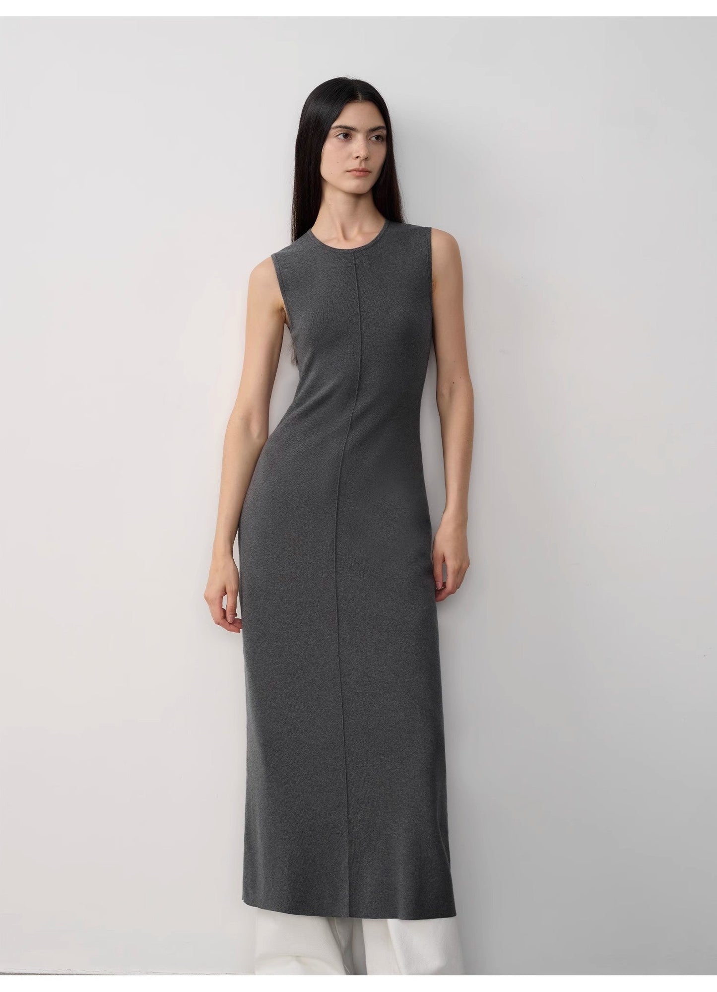 Baslan Merino Wool Extra Long Sleeveless Lazy Knit Dress