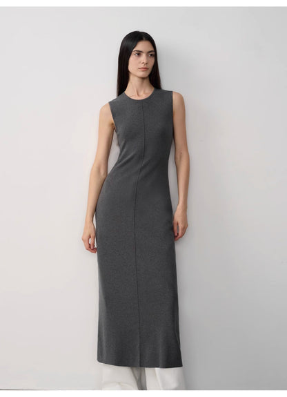 Baslan Merino Wool Extra Long Sleeveless Lazy Knit Dress