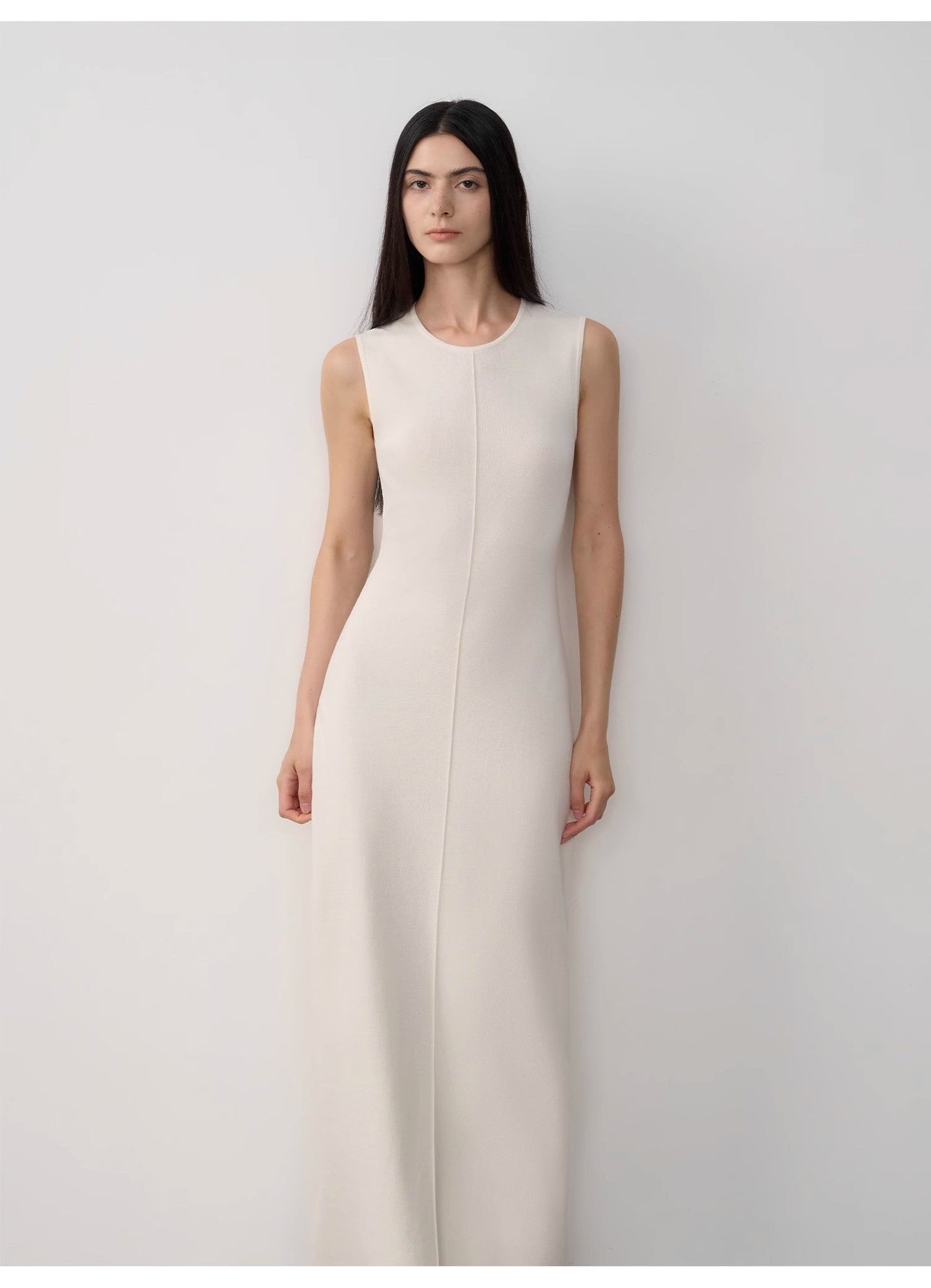 Baslan Merino Wool Extra Long Sleeveless Lazy Knit Dress