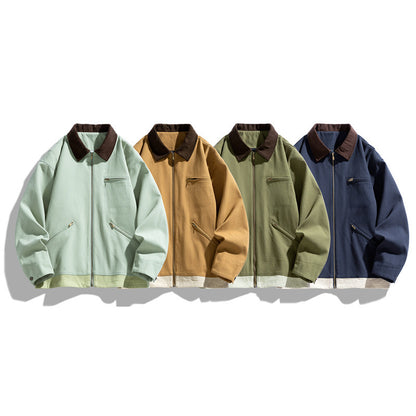 Contrast Color Washed Polo Collar Jacket Men