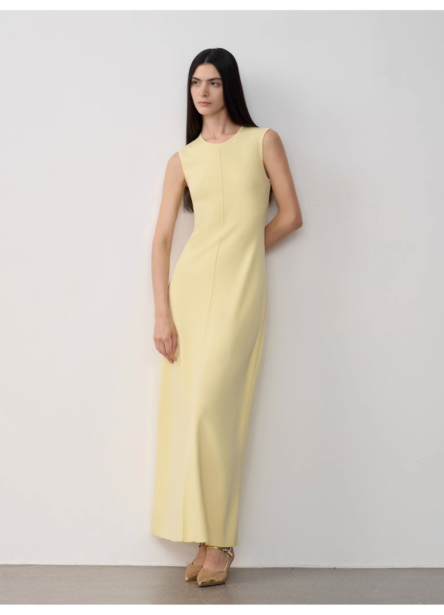 Baslan Merino Wool Extra Long Sleeveless Lazy Knit Dress