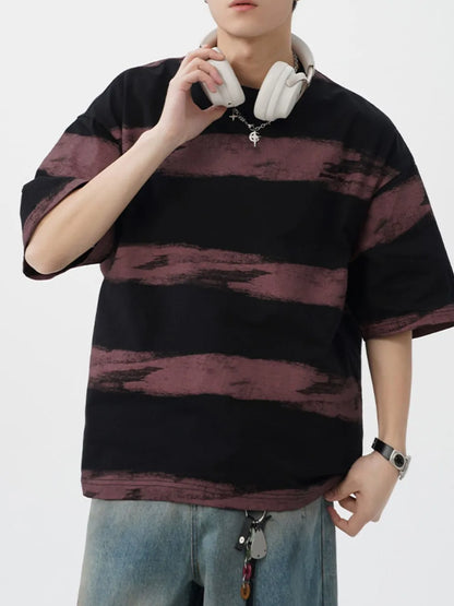Men's Plus Size Basic style Round Neck Striped T-Shirt