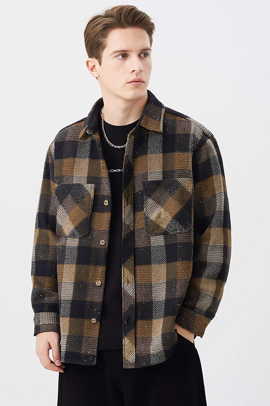 Men's Plus Size Plaid Button Up Long Sleeve Shirt