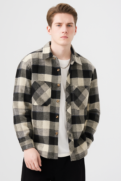 Men's Plus Size Plaid Button Up Long Sleeve Shirt