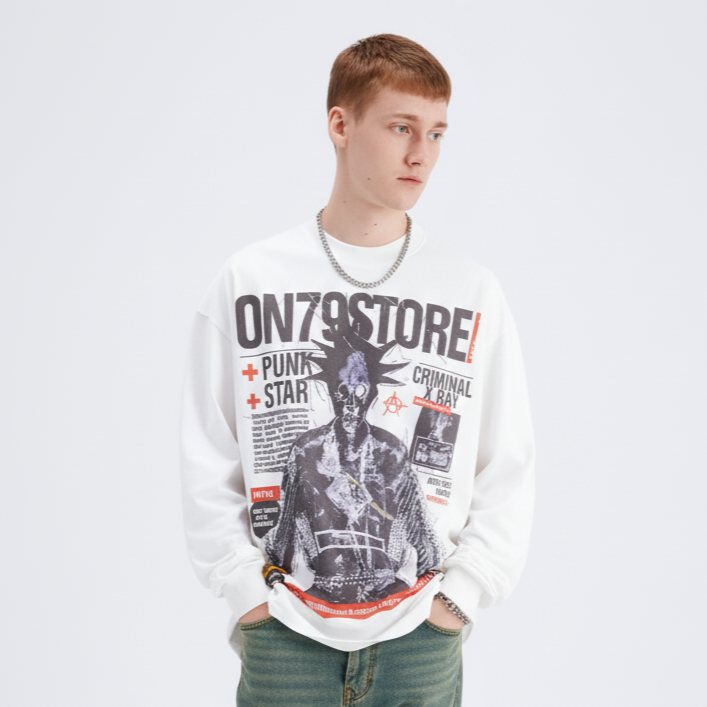 Men's Graphic Round Neck Long Sleeve T-Shirt