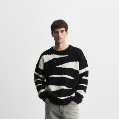 Men's Contrast Round Neck Long Sleeve Sweater