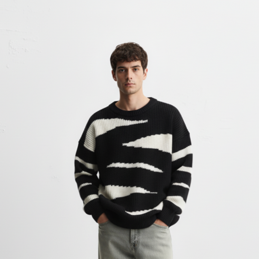 Men's Contrast Round Neck Long Sleeve Sweater