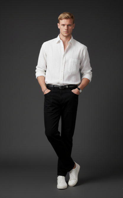 Men's Button Up Textured Long Sleeve Shirt