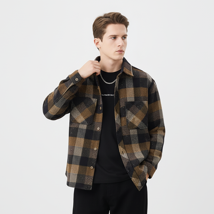 Men's Plus Size Plaid Button Up Long Sleeve Shirt