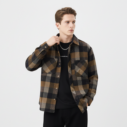 Men's Plus Size Plaid Button Up Long Sleeve Shirt