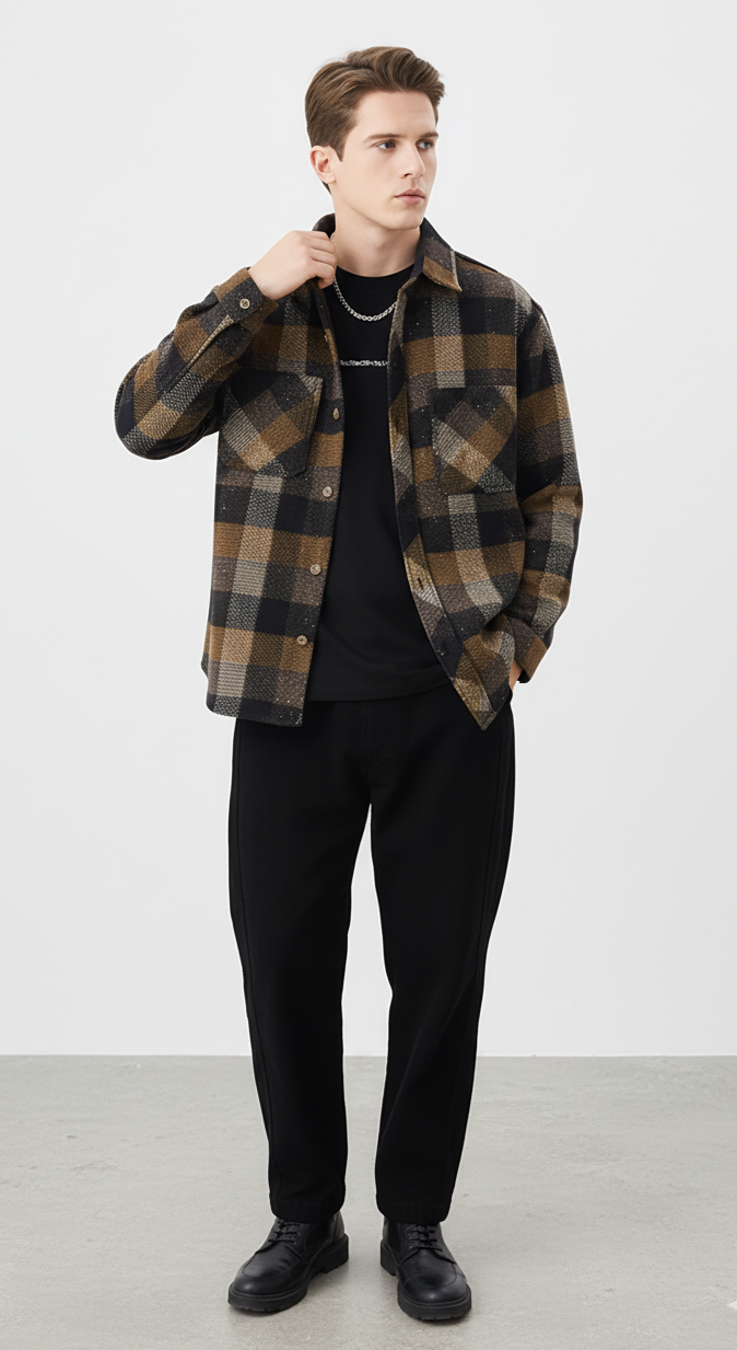 Men's Plus Size Plaid Button Up Long Sleeve Shirt