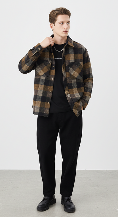 Men's Plus Size Plaid Button Up Long Sleeve Shirt