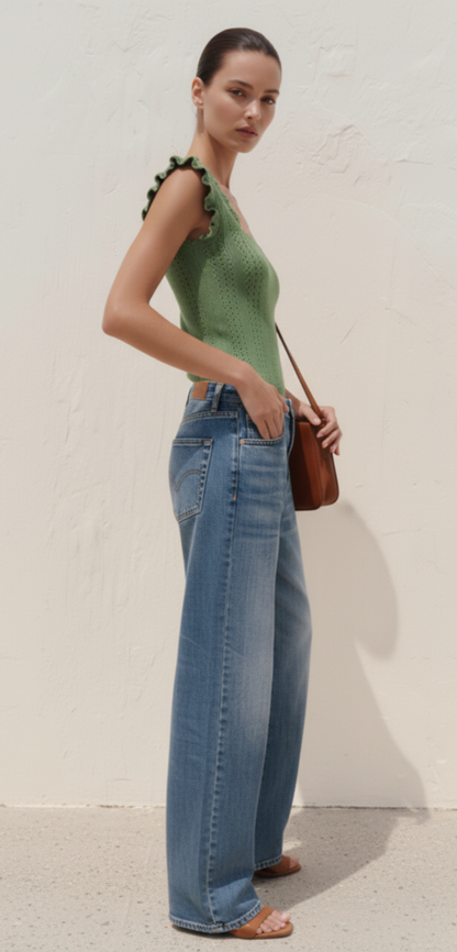 Women's Square Collar Ruffled Slim T-shirt