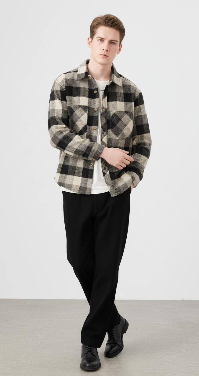 Men's Plus Size Plaid Button Up Long Sleeve Shirt