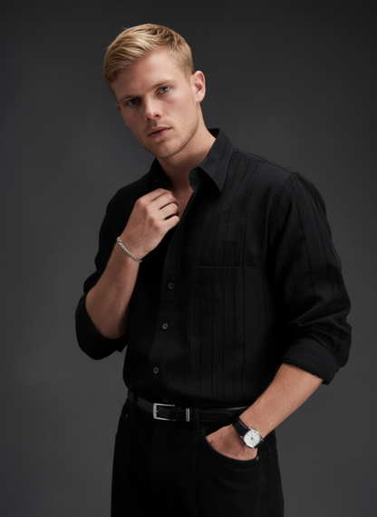 Men's Button Up Textured Long Sleeve Shirt