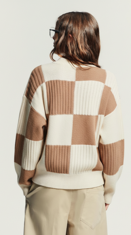 Double Take Full Size Checkered Dropped Shoulder Cardigan