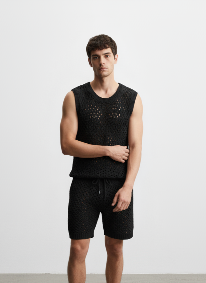 Men's Plus Size Hollow Out Round Neck Tank and Shorts Set