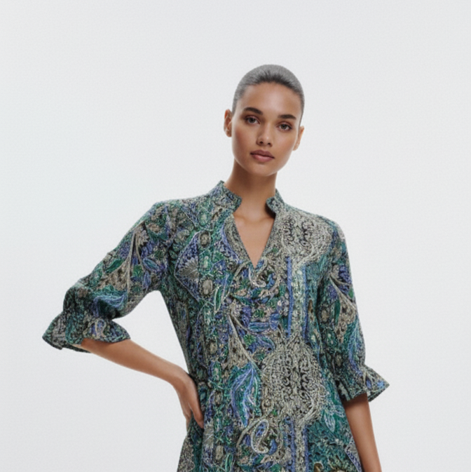 Full Size Bohemian Paisley Print Ruffle Hem Midi Dress Plus Size