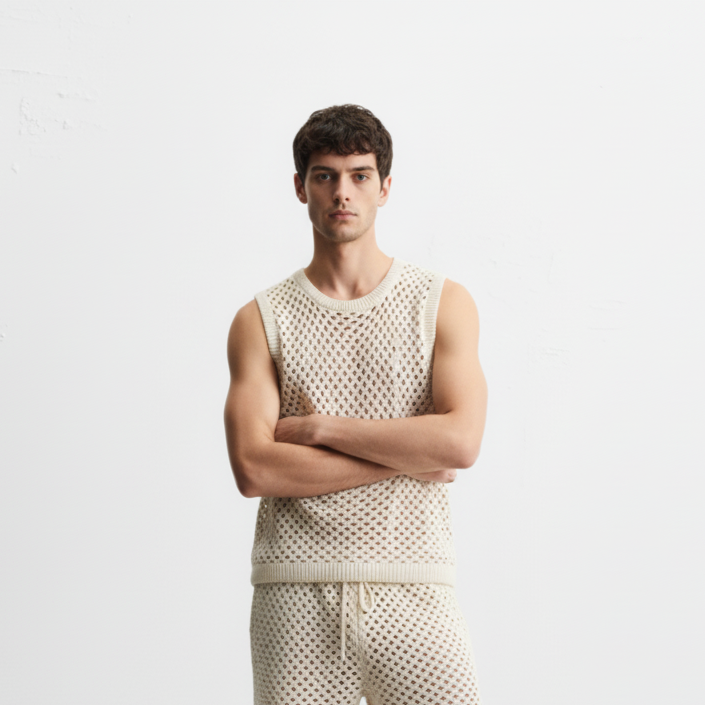 Men's Plus Size Hollow Out Round Neck Tank and Shorts Set